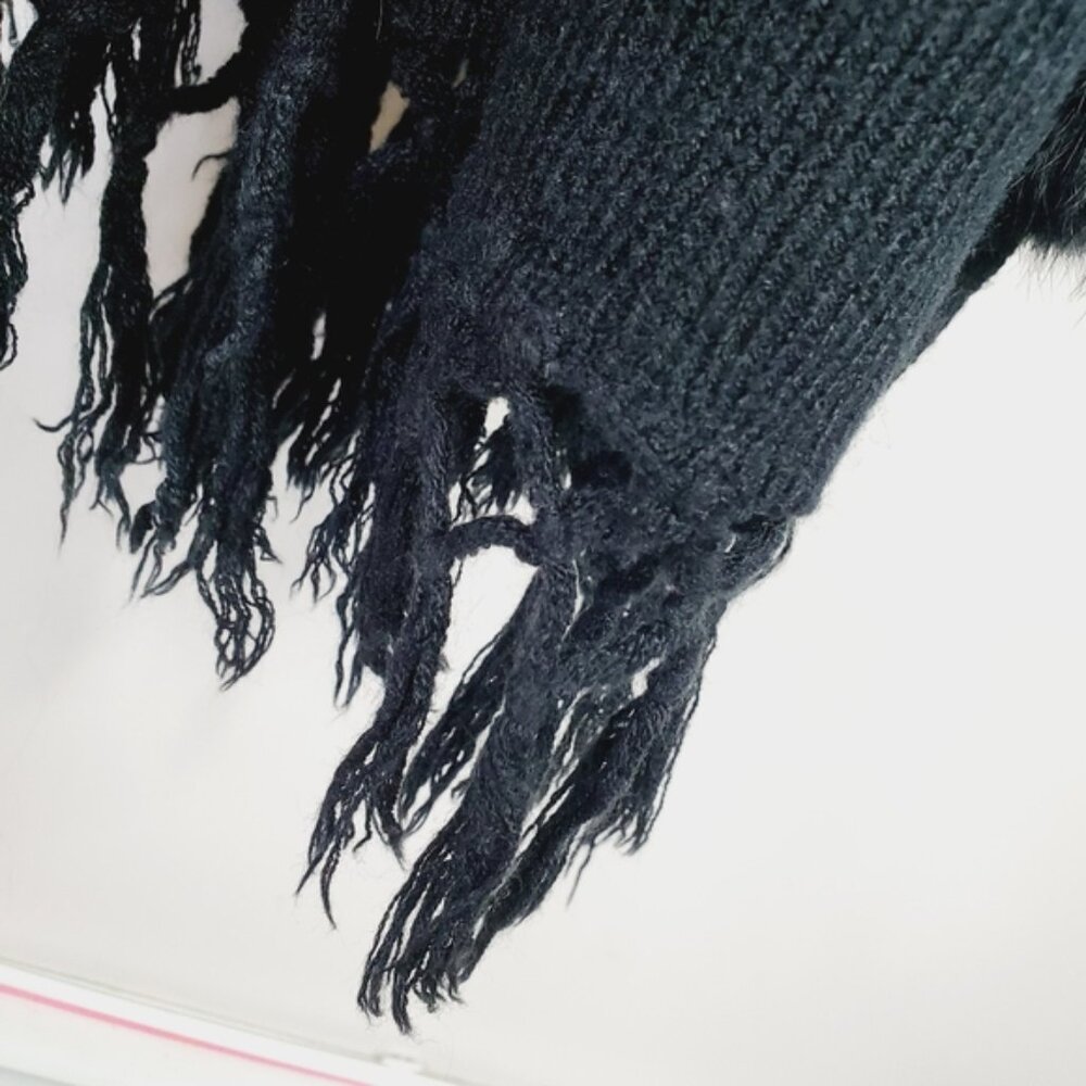 Vintage Genuine Rabbit Fur Old Hollywood Glam Pom Pom Black Large Scarf - Picture 2 of 7
